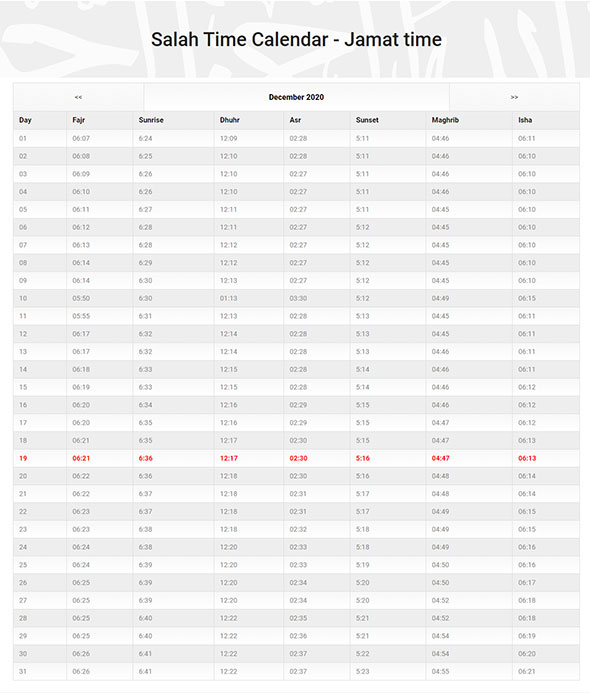 Salah Time, Fasting Time Calendar WordPress Plugin - 1